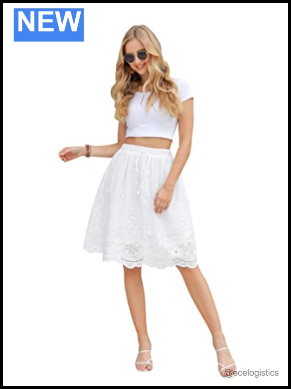 Women's Cotton A-Line Flared Embroidered Skirt with Lining, Knee Length